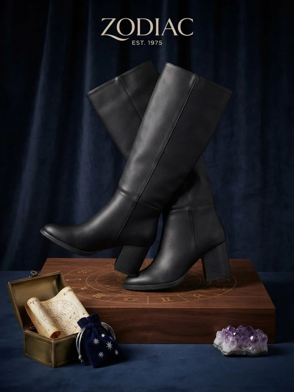 Zodiac Black Over-the-Knee Block Heel Boots